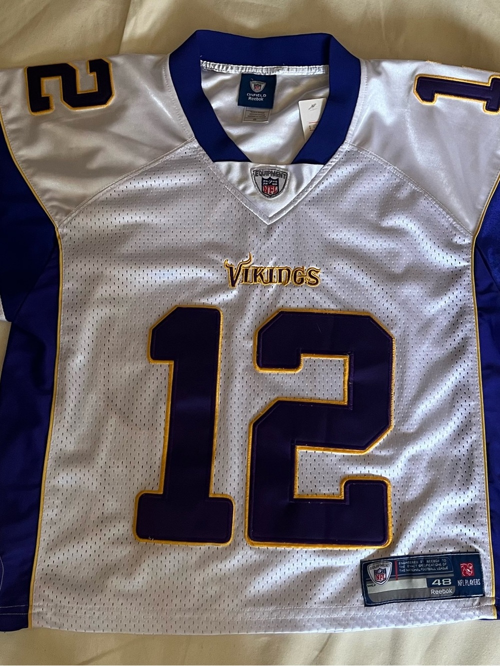 Vikings Reebok White and Purple NFL On-Field Jersey. Size XL